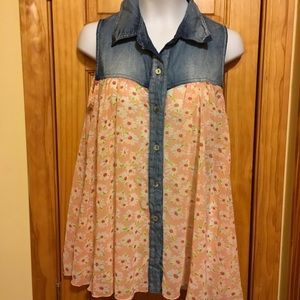 Rue21 sleeveless half denim shirt